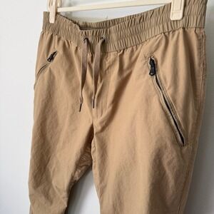 KITH Tech Jogger Pants Tan Khaki Snap Hem Men's Size XL 34x30 Waist Drawstring